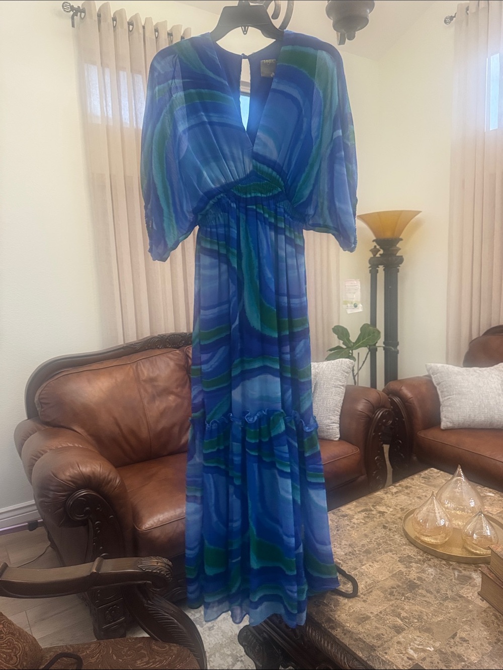 Taylor Blue & Green Swirl Maxi Dress